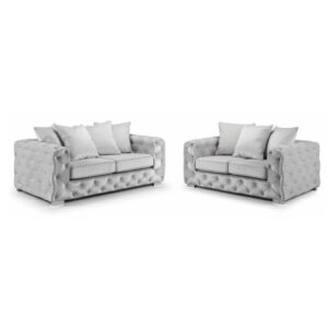 Ahern Plush Velvet 3 Seater And 2 Seater Sofa Suite In Silver