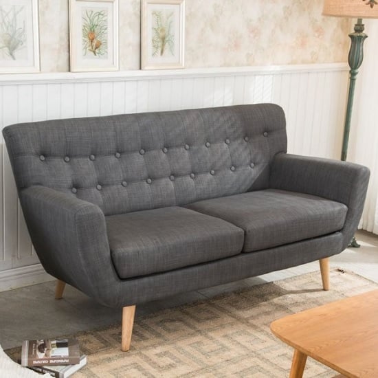 Hadley 3 Seater Sofa In Grey Fabric With Wooden Legs