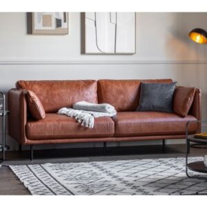 Magnolia Leather 3 Seater Sofa In Brown With Metal Legs
