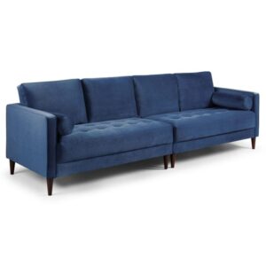 Herbart Plush Velvet 4 Seater Sofa In Blue