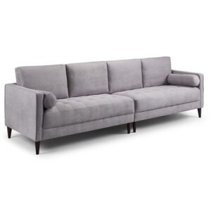 Herbart Plush Velvet 4 Seater Sofa In Grey