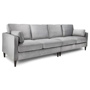 Manichean Plush Velvet 4 Seater Sofa In Grey