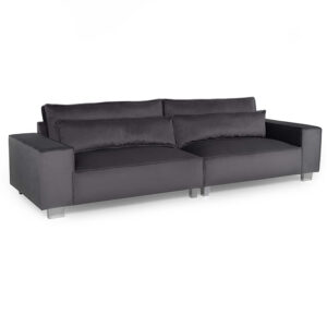 Hazel Fabric 4 Seater Sofa With Chrome Metal Legs In Steel