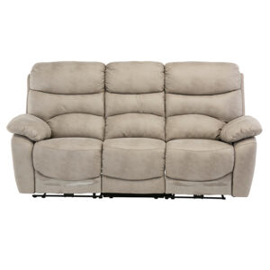 Leo Fabric Electric Recliner 3 Seater Sofa In Natural