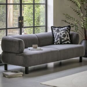 Arica Fabric 3 Seater Sofa In Grey With Dark Pine Wood Legs