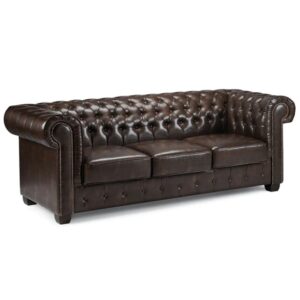 Caskey Bonded Leather 3 Seater Sofa In Antique Brown