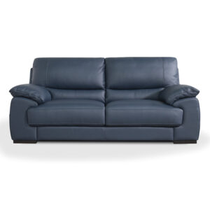 Derby Leather Fixed 3 Seater Sofa In Navy