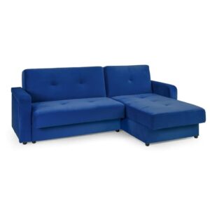 Kira Plush Velvet Sofa Bed Corner In Blue