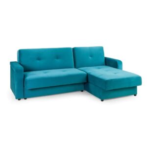 Kira Plush Velvet Sofa Bed Corner In Teal