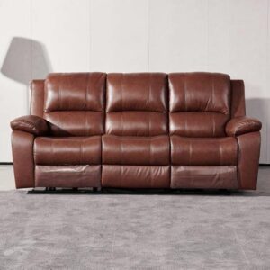 Parker Faux Leather Electric Recliner 3 Seater Sofa In Dark Tan