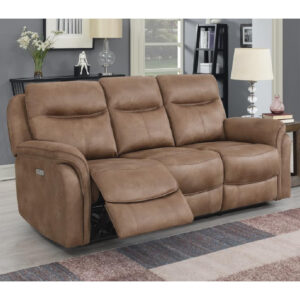Chloe Fabric Electric Recliner 3 Seater Sofa In Sahara