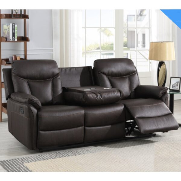 Vallejo Fabric Recliner 3 Seater Sofa In Dark Brown