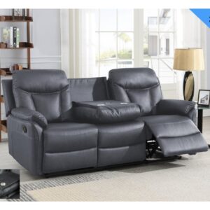 Vallejo Fabric Recliner 3 Seater Sofa In Dark Grey