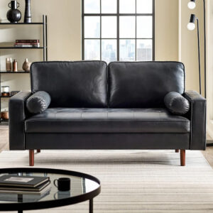 Hobbs Faux Leather 3 Seater Sofa With Bolsters - Black