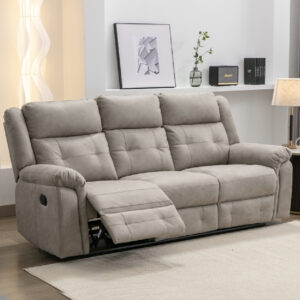 Budva Fabric Recliner 3 Seater Sofa In Light Grey